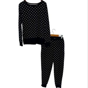 Kate spade two piece black pink bow tie fleece pajamas size medium​​​​​​​